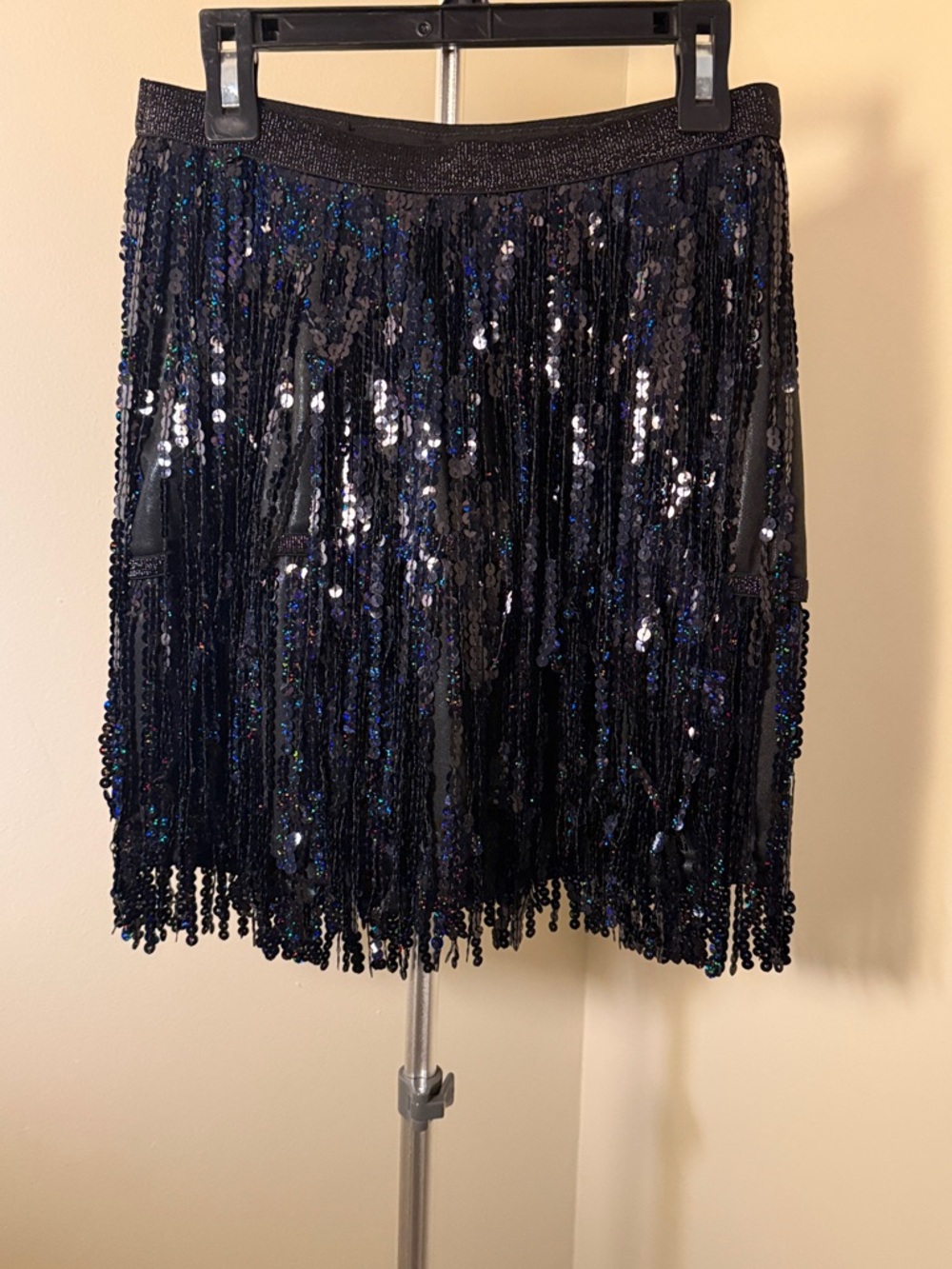Black Sequin Fringe Party Skirt